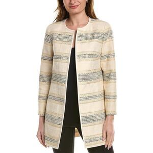 Lafayette 148 New York Cream Gold Jacquard Pria Open Front Jacket Size 14